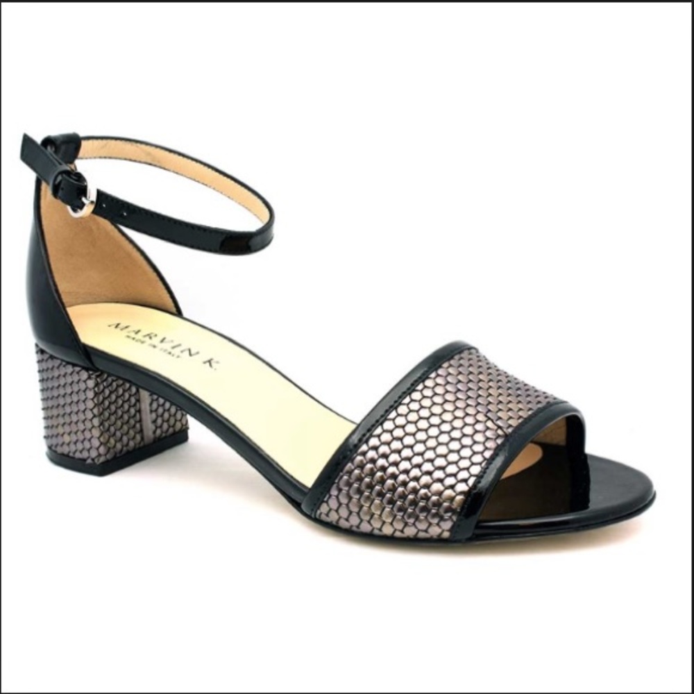 Marvin K Patent Leather Block Heel Sandals - sz 7.5